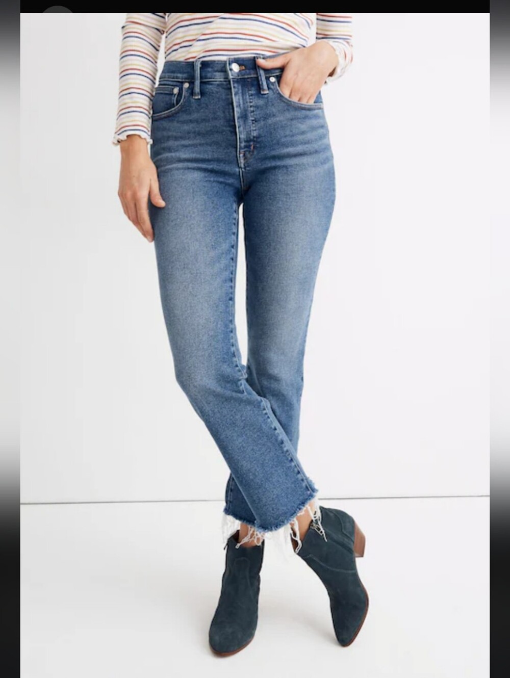 Madewell Retro Cropped High Rise Cali Demi-Boot Jeans Med Fleetwood Wash Size 24